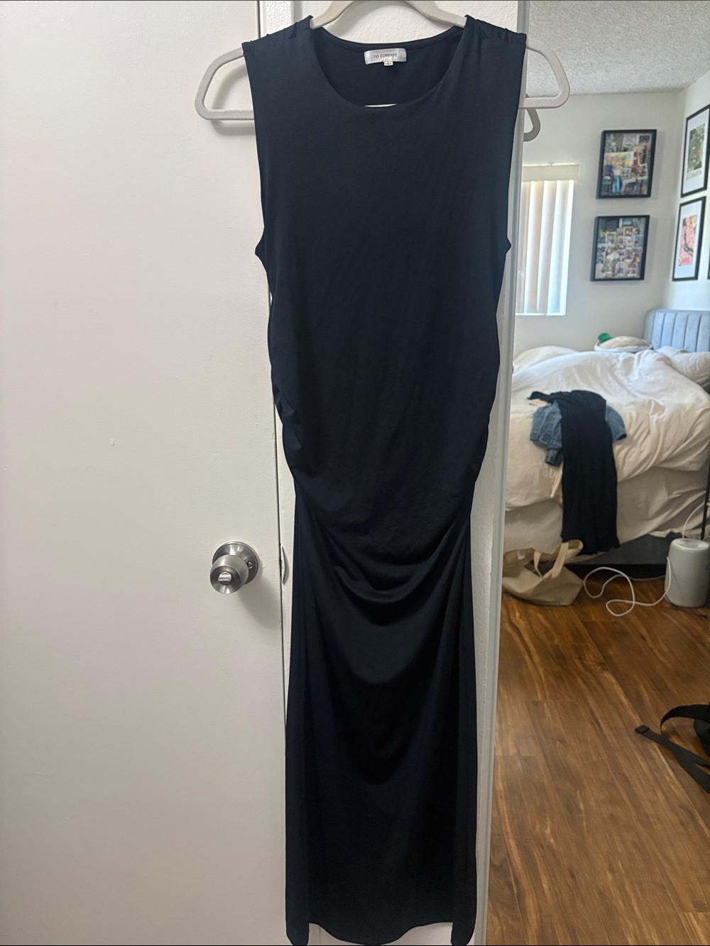 Sleeveless Black Maxi Dress with Draped Waist